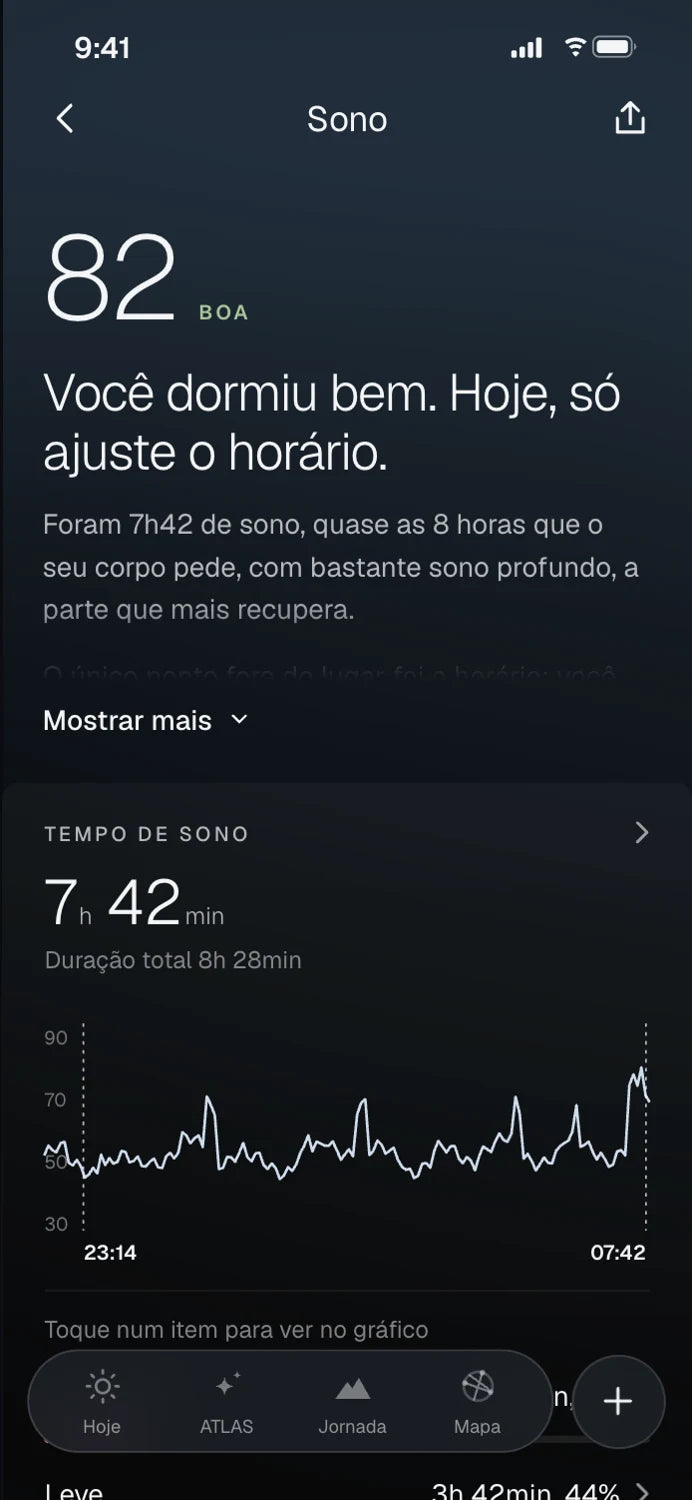 Tela de sono do app BYND, com a leitura da noite
